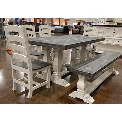 Million Dollar Rustic White/Grey Table and 4 Chairs and Bench